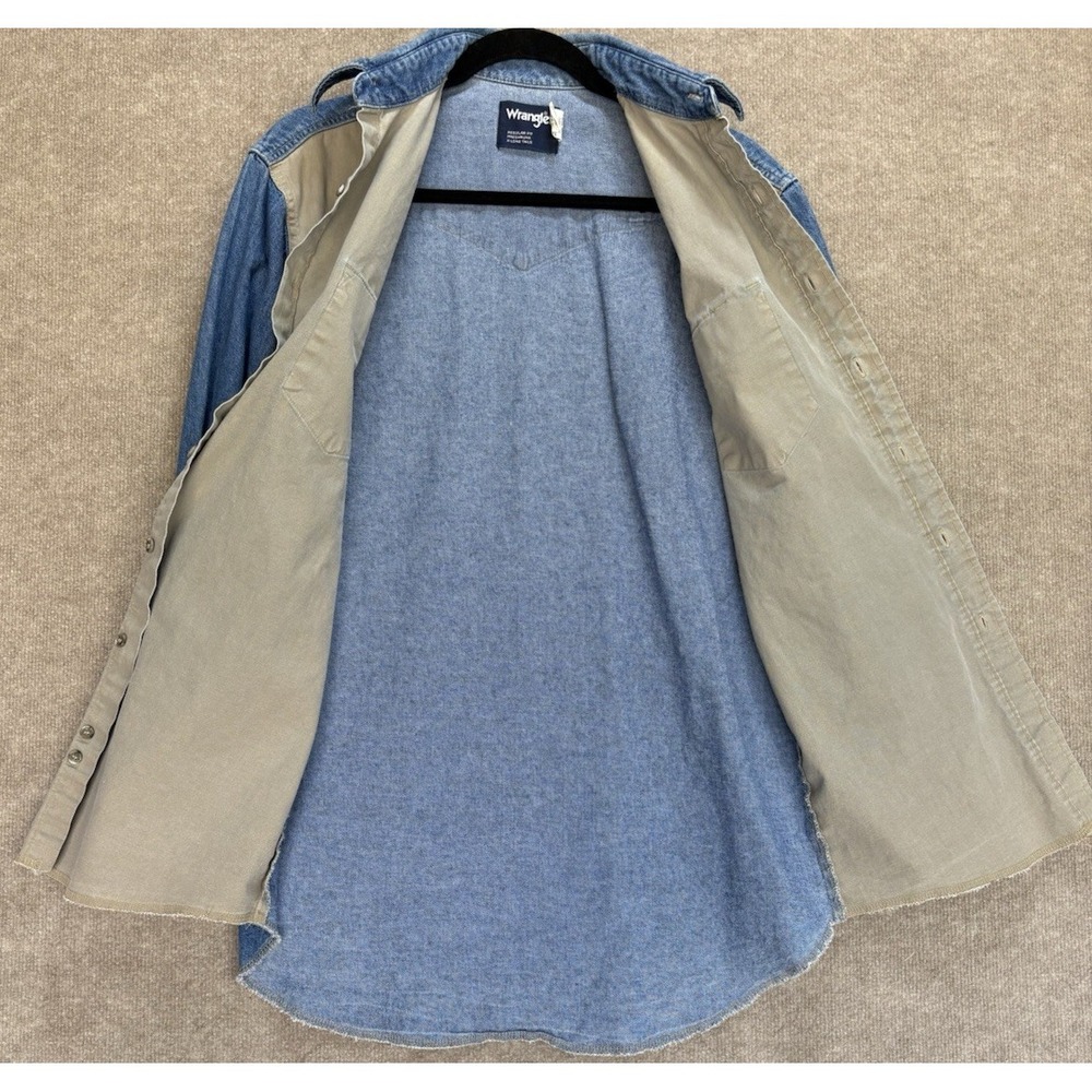 Wrangler Button Down Regular Fit Long Sleeve XL Tails Workwear Blue Brown Shirt - Picture 4 of 13